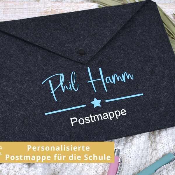 Personalisierte Postmappe für Schüler | Geschenk zur Einschulung mit Namen | Sammelmappe Schule | Stern