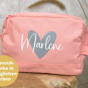 großer Kulturbeutel personalisiert für Frauen Herz mit Namen Kosmetiktasche für die Frau Geschenk Freundin, Schwester, Mama auf Reisen Bild 1