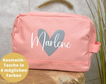 großer Kulturbeutel personalisiert für Frauen | Herz mit Namen | Kosmetiktasche für die Frau | Geschenk Freundin, Schwester, Mama auf Reisen