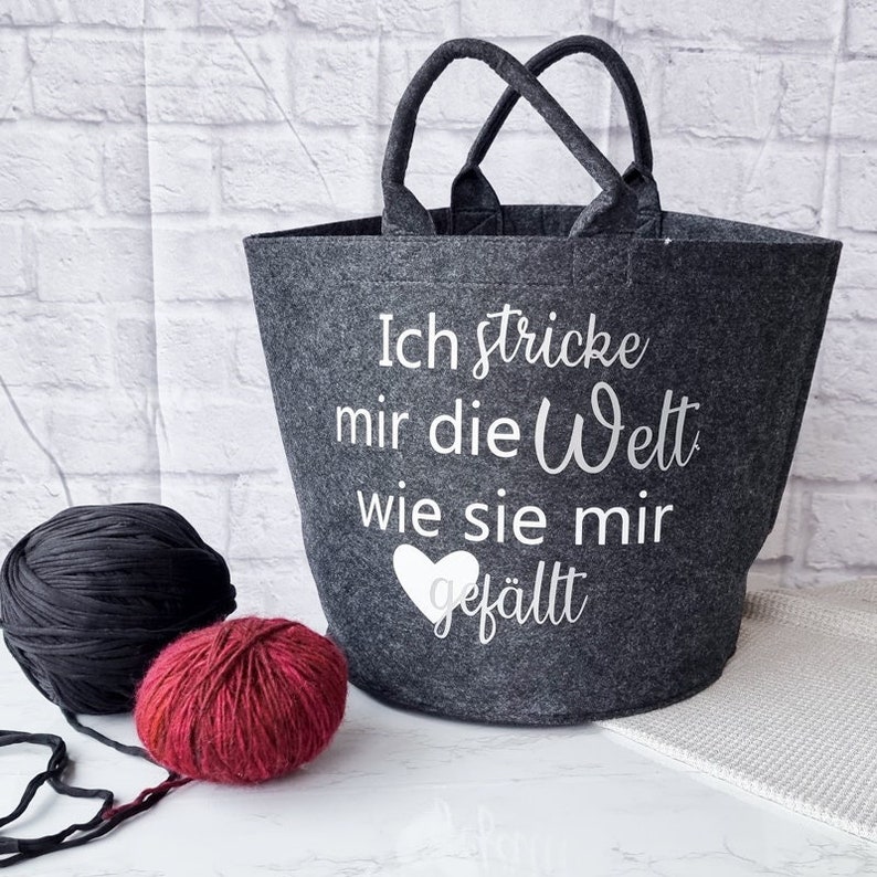 Strickkorb Ich stricke mir die Welt... Aufbewahrung für Wolle Utensilo zum Stricken oder Häkeln Geschenkidee Bild 3