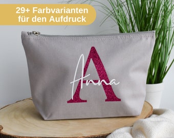 personalisierte Kosmetiktasche aus Baumwolle | Buchstabe und Namen | Tasche mit Initialien | Geburtstagsgeschenk Freundin, Schwester, Mama