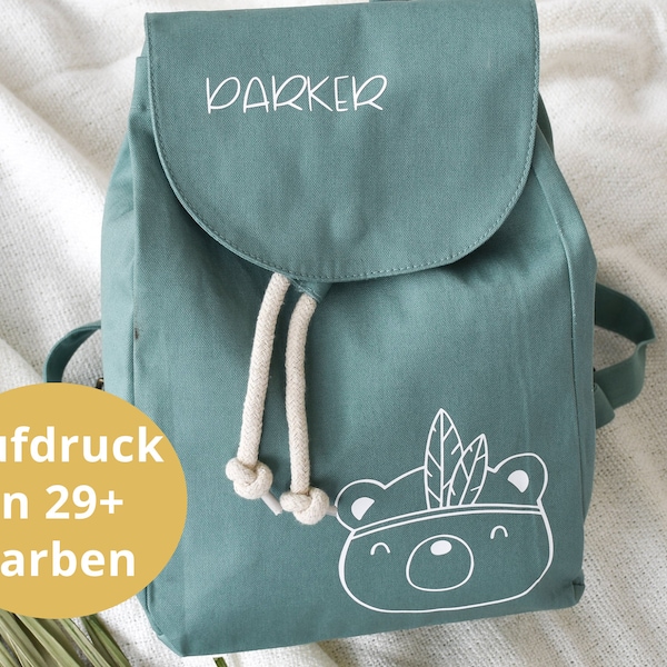 personalisierter Kinderrucksack BOHO Bär | Tasche Kindergarten | Rucksack für Kinder | Kita Tasche mit Namen