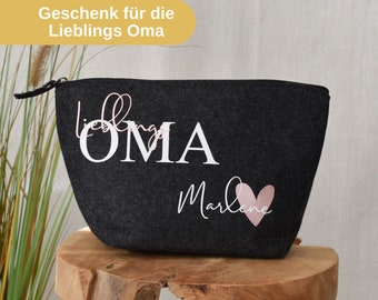 Geschenk für die Lieblings-Oma | Filztasche mit dem Namen der Oma | personalisierte Tasche aus Filz | Kosmetiktasche Geschenkidee der Enkel