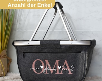 Einkaufskorb aus Filz personalisiert | Oma mit den Namen der Enkelkinder | Geschenk Filzkorb Geburtstag oder Weihnachten