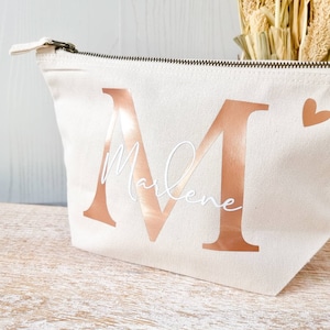 personalisierte Tasche aus Canvas-Baumwolle| Buchstabe und Namen | Kosmetiktasche mit Initialien | Kulturbeutel Damen | Kulturtasche