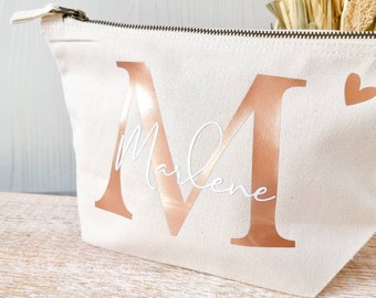 personalisierte Tasche aus Canvas-Baumwolle| Buchstabe und Namen | Kosmetiktasche mit Initialien