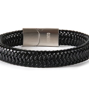 Men Leather Bracelet BLACK EXTRA, Mens Bracelet, Leather Bracelet, Wrap Leather Bracelet, custom men bracelet, leather bracelet Argento
