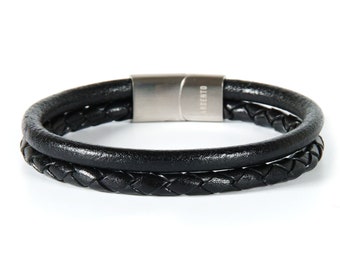 Bracelet pour hommes, bracelets pour hommes, bracelets de viol, bracelet en cuir, bracelet noir avec sculpture, cadeau pour lui