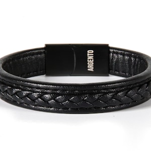 Mens Leather Bracelet, black men bracelet, black bracelet, men leather bracelet Wrap Leather Bracelet gift bracelet Argento, gift for him