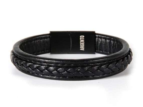 Mens Leather Bracelet Black Men Bracelet Black Bracelet Men Leather Bracelet Wrap Leather Bracelet Gift Bracelet Argento Gift for Him Etsy