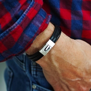 Men Leather Bracelet PREMIUM, Mens Bracelet, Leather Bracelet, Wrap Leather Bracelet, custom men bracelet, leather bracelet Argento