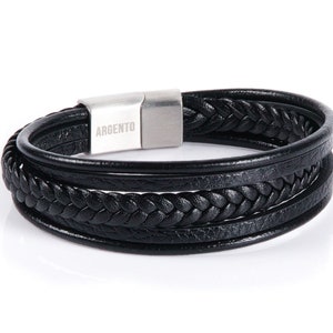 Mens Leather Bracelet, black men bracelet, black bracelet, men leather bracelet Wrap Leather Bracelet gift bracelet Argento, gift for him