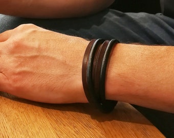 Bracelet pour hommes, bracelets pour hommes, bracelets avec lanière, acier inoxydable, Argento, bracelet en cuir