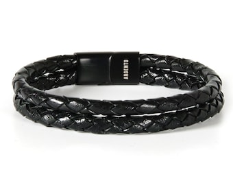 Bracciale da uomo, bracciali da uomo, bracciali stupro, braccialetto in pelle, bracciale nero con scultura, un regalo per lui