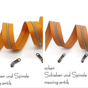 1m endlos Reißverschluss, metallisiert, schmal, inkl. 3 passenden Schieber, verschiedene braun-Töne Bild 5