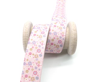 1 meter elastic pink with flowers, width 25mm