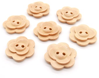 5 wooden buttons flower blossom, flower button, flower button, beige