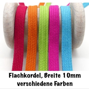 2 Meter (2,50/m) Flachkordel, Hoodieband, Baumwollkordel flach, 10 mm Breite, verschiedene Farben