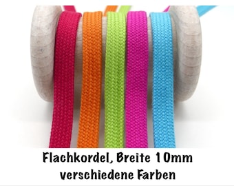 2 Meter (2,50/m) Flachkordel, Hoodieband, Baumwollkordel flach, 10 mm Breite, verschiedene Farben