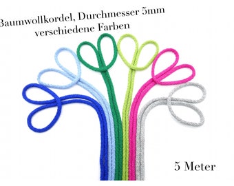 5 Meter (0,38 EUR/m), Baumwollschnur Baumwollkordel Kordel, Durchmesser 5 mm