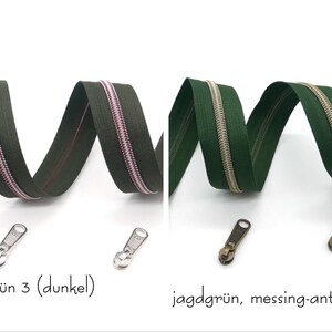 1m endlos Reißverschluss, metallisiert 30 mm breit inkl. 3 Schieber, Verschiedene rot und grün-Töne Bild 4