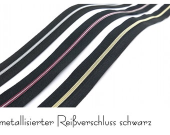 1 m endless zipper, metallized, narrow, including 3 matching sliders, black