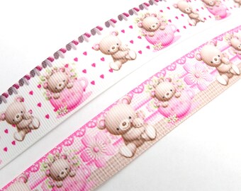 2 meters (EUR 1.60/meter) grosgrain ribbon printed with teddy bears and hearts