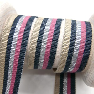 1 meter woven ribbon with stripes, anthracite, pink, white and gray, width 1.8 cm