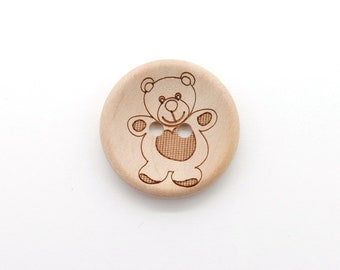 5 houten knopen teddybeer, diameter ca. 25 mm