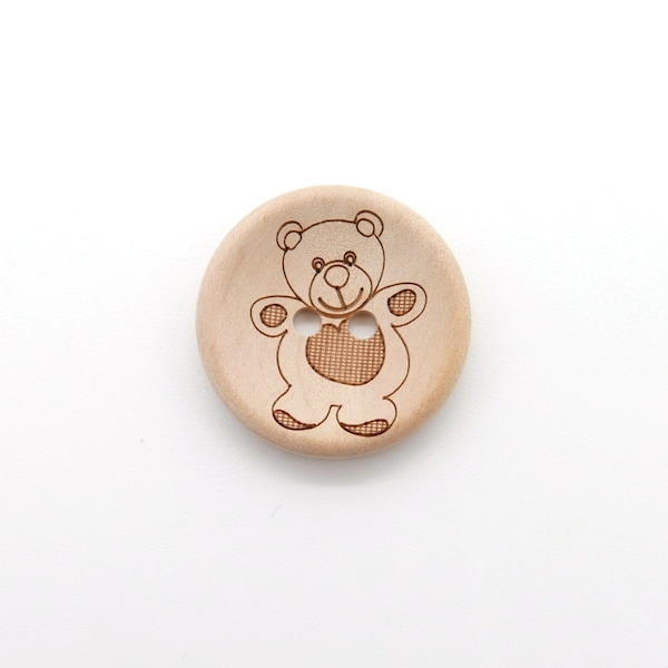 5 boutons en bois ours en peluche, diamètre env. 25 mm