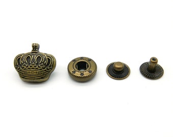 5 pieces, crown - metal snap fasteners, brass colored