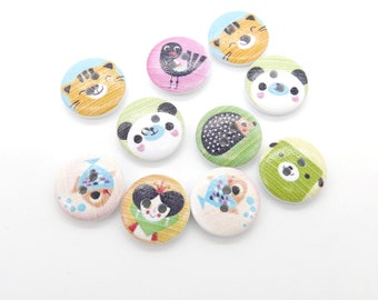 Wooden buttons animals, 10 pieces