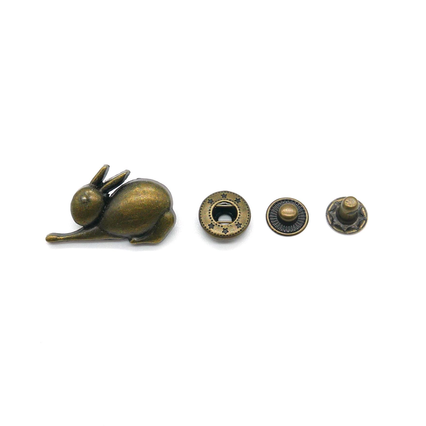 5 pieces, metal snap fasteners rabbit, brass-colored