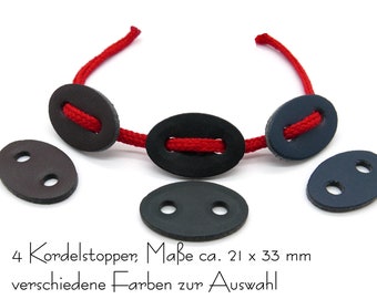 4 cord stoppers made of artificial leather, approx. 21 x 33 mm, different colours