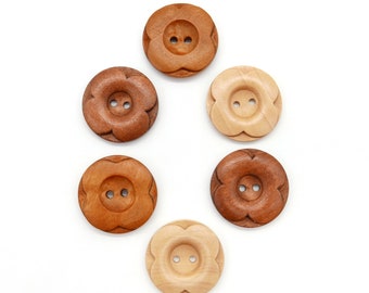 5 wooden buttons flower blossom, flower button, flower button, beige - dark brown - red brown - diameter 30 mm / #10