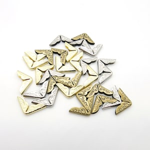 Book corners pocket corners 10 pieces, 14 x14 x2 mm: gold, antique brass, black and silver
