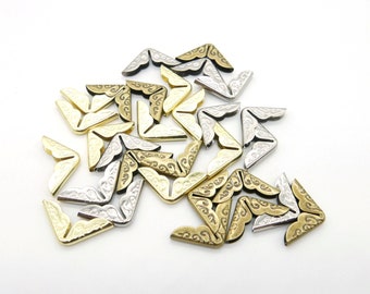 Book corners, pocket corners, 10 pieces, 14 x 14 x 2 mm: gold, antique brass, black and silver