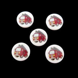 2 children's buttons made of plastic fire engine, diameter 15 mm image 1