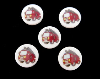2 children's buttons made of plastic fire engine, diameter 15 mm