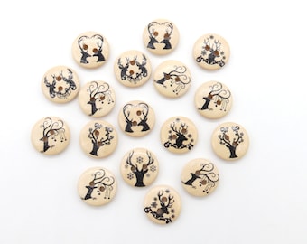 Wooden buttons deer, 10 pieces