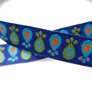 1 Meter (2,00 Euro/m) Webband Tropfen-Paisly, blau
