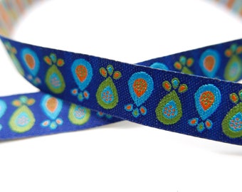 1 meter (2,00 Euro/meter) weaving ribbon drop paisly, blue