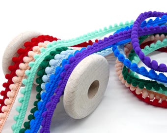 Mini pom-pom trim 1 m – pom-pom ribbon 1 cm, decorative ribbon for crafting and sewing school cones