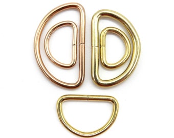 10 anneaux D, demi-anneaux, dorés, diamètre 15 mm, 20 mm, 25 mm, 32 mm et 38 mm