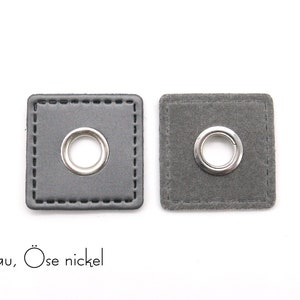 2 eyelet patches made of imitation leather, 3 x 3 cm, opening 8 mm Grey