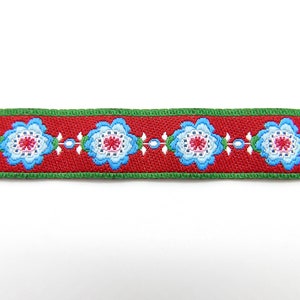 2 Meter (1,45 Euro/m) Webband rot mit Blumen / Mohnblumen, Tracht - Retroblumen