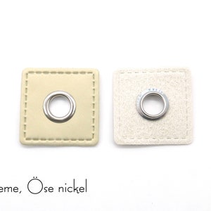 2 eyelet patches made of imitation leather, 3 x 3 cm, opening 8 mm creme