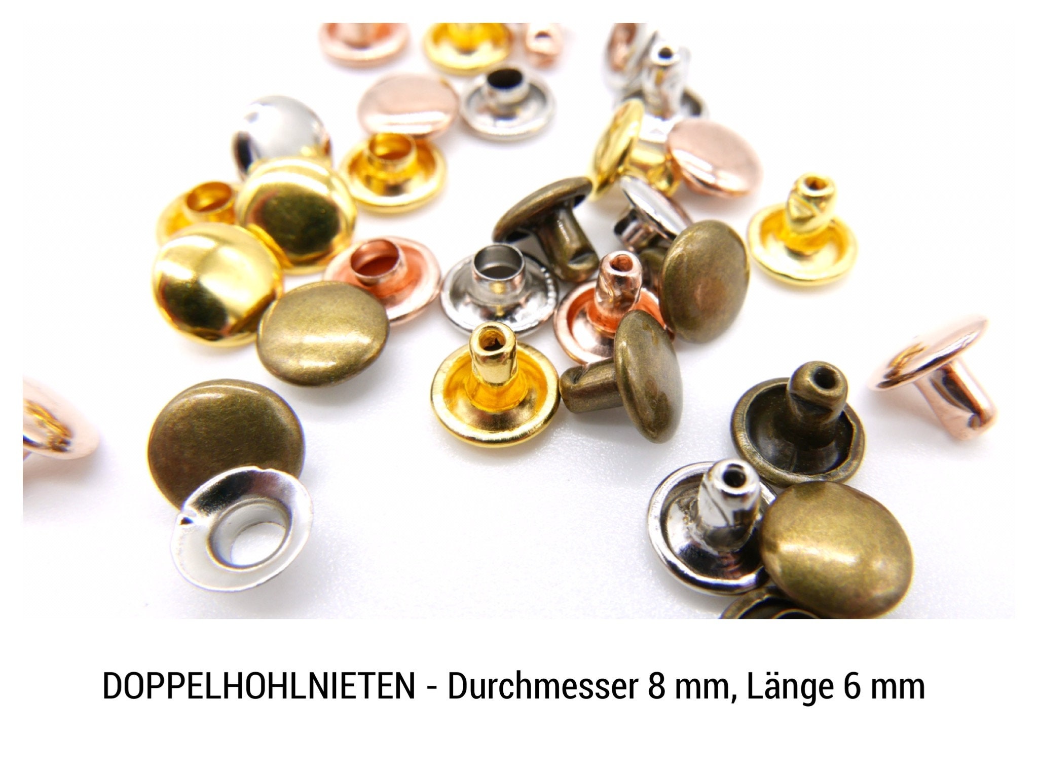 150 Set Doppelkappe Nieten, Buchschrauben, 8 Modelle