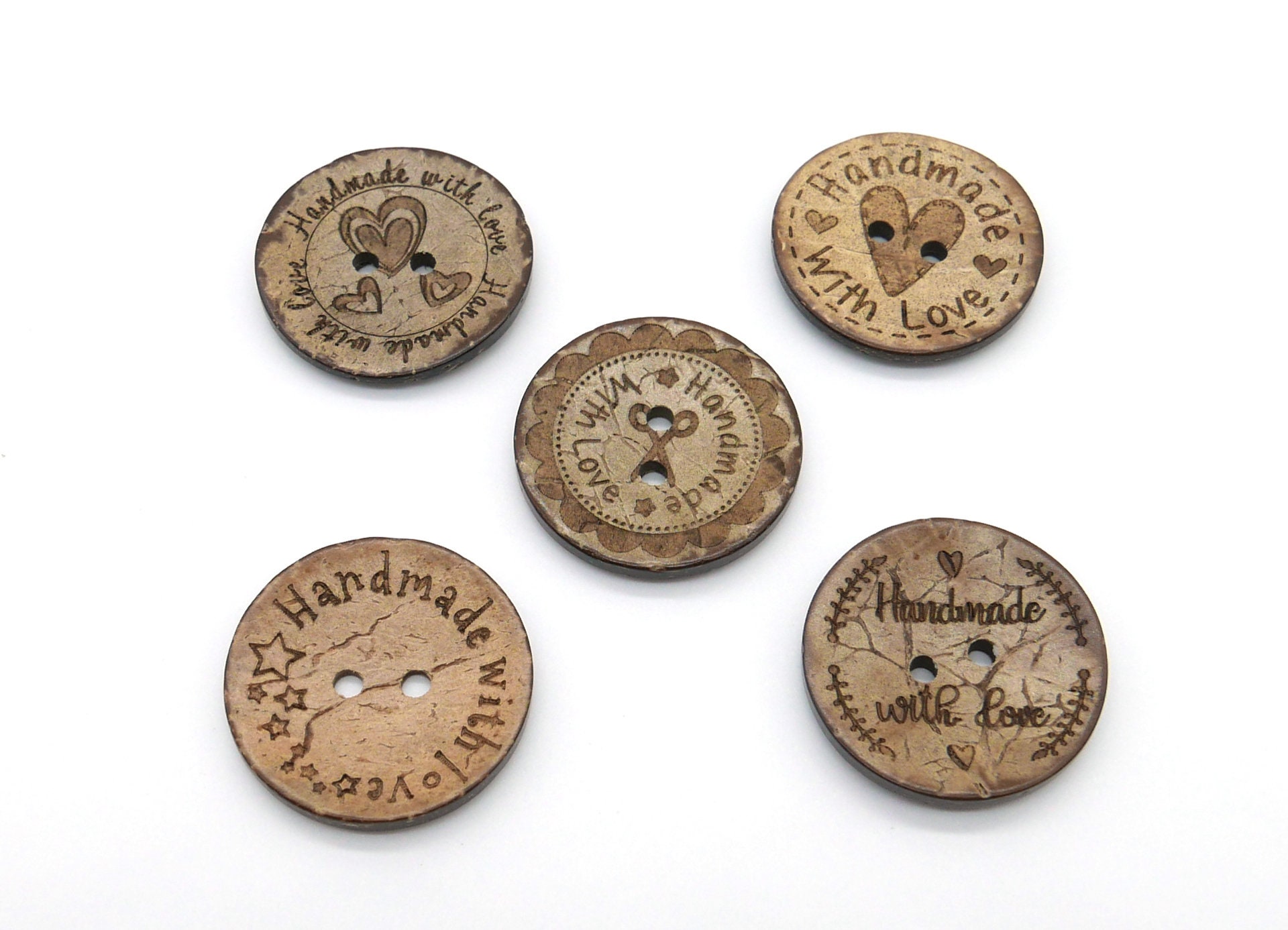 30mm Dark Wood buttons, sewing buttons - pack of 6