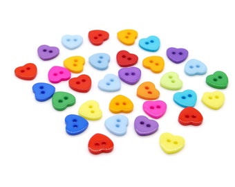 50 plastic heart buttons, mixed